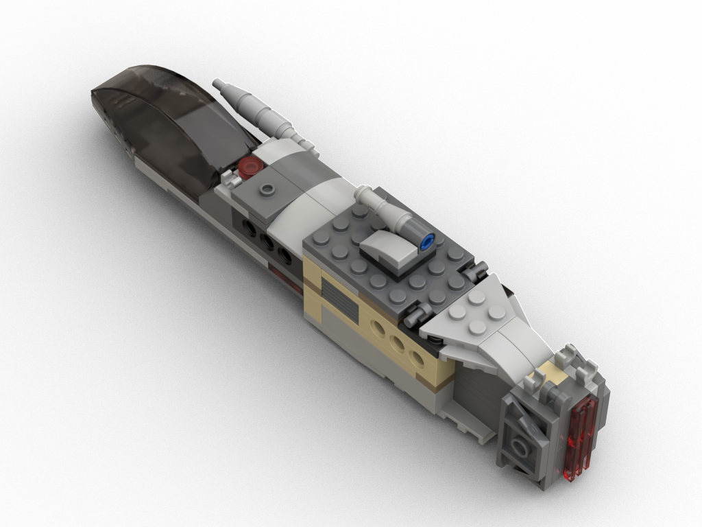 The Needle: diagonal rear view, fully assembled with cockpit, cargo pod and engine